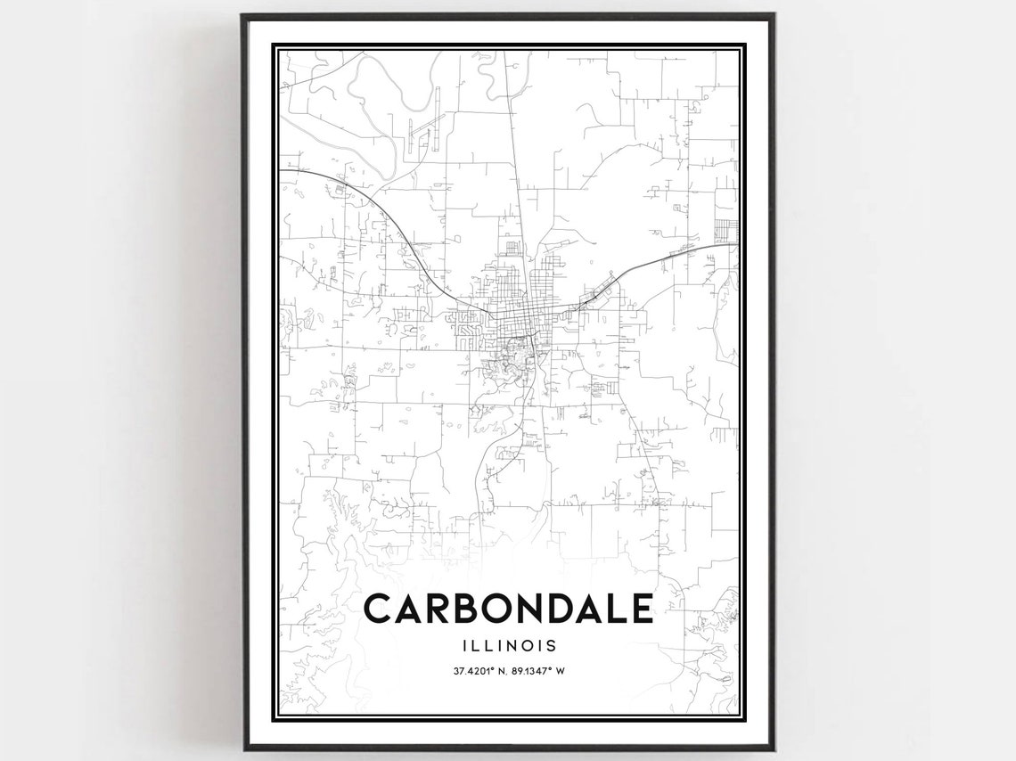 Carbondale Illinois Street Map Minimalist Black and White City Poster