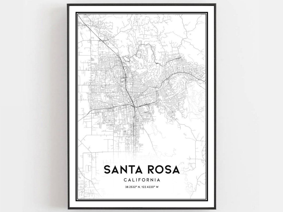 Santa Rosa California Street Map Black And White Minimalist Poster