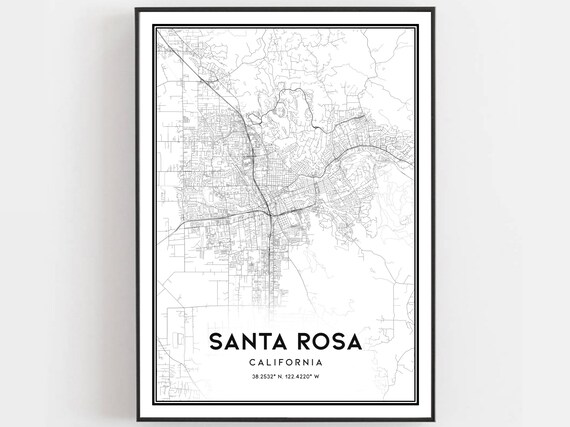 Santa Rosa California Street Map Black And White Minimalist Poster