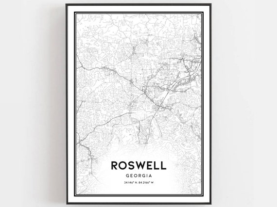 Roswell Map Poster, Georgia Street Decor