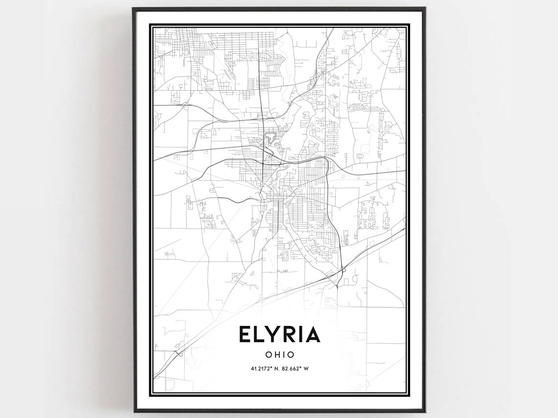 Elyria Map Print, Ohio Street Decor