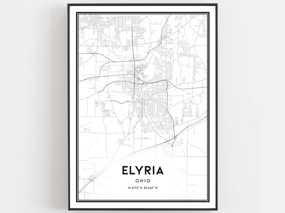 Elyria Map Print, Ohio Street Decor