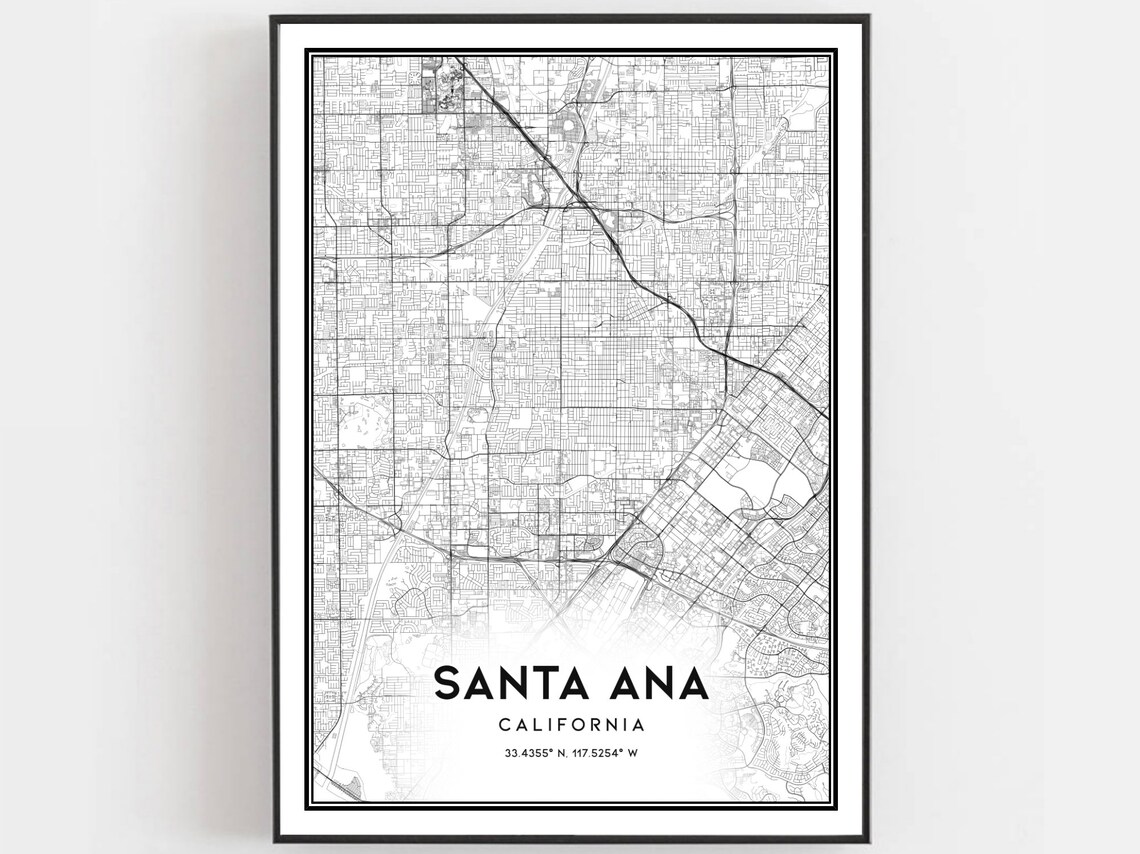 Santa Ana Map Poster, City Street Decor