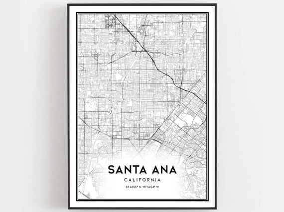 Santa Ana Map Poster, City Street Decor