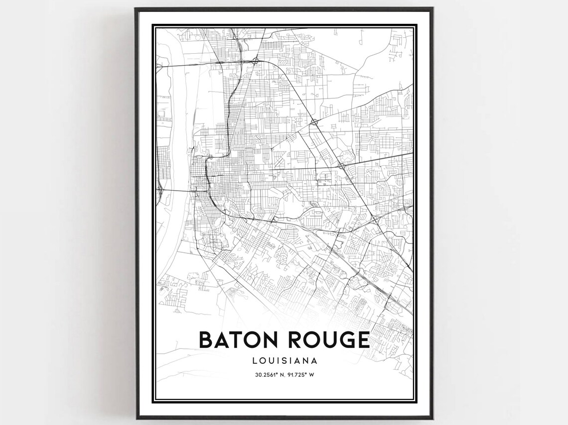 Baton Rouge Louisiana Street Map Black White City Capital Poster