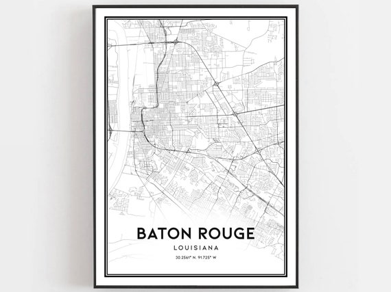 Baton Rouge Map Print Poster Wall Art La City Louisiana Street Decor Road Gift