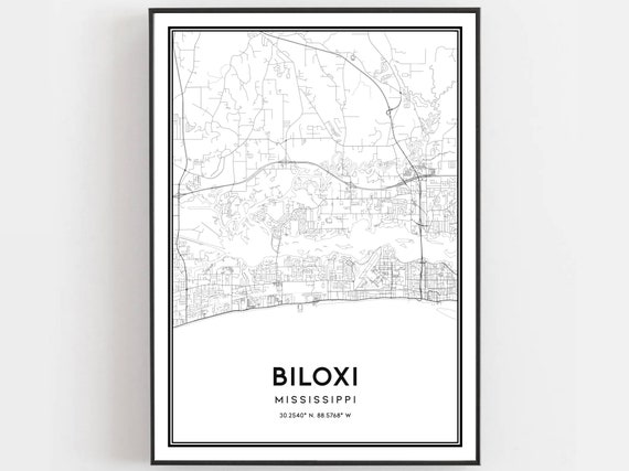 Biloxi Map Print, Mississippi City Street Poster