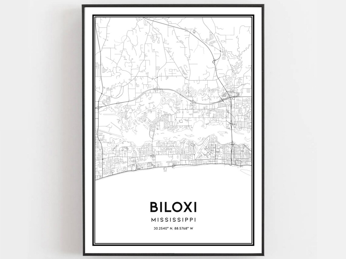 Biloxi Map Print, Mississippi City Street Poster