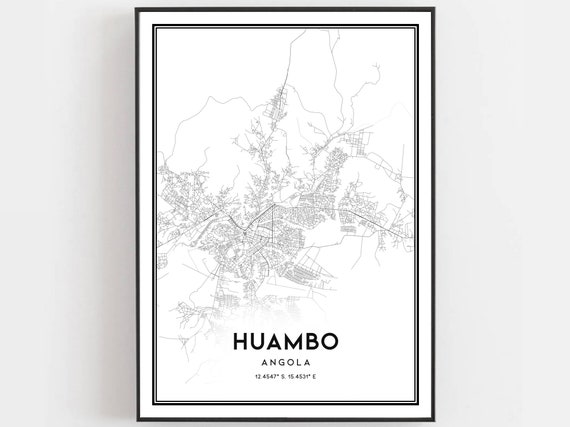 Huambo Map Poster, City Street Decor