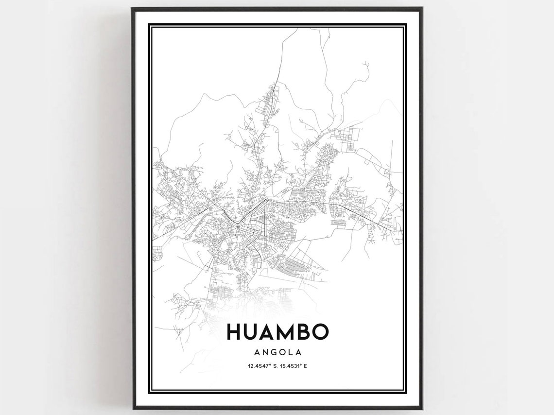 Huambo Map Poster, City Street Decor
