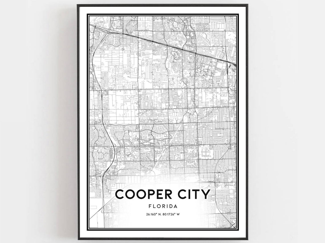 Cooper City Florida Minimalist City Street Map Monochrome Art Print