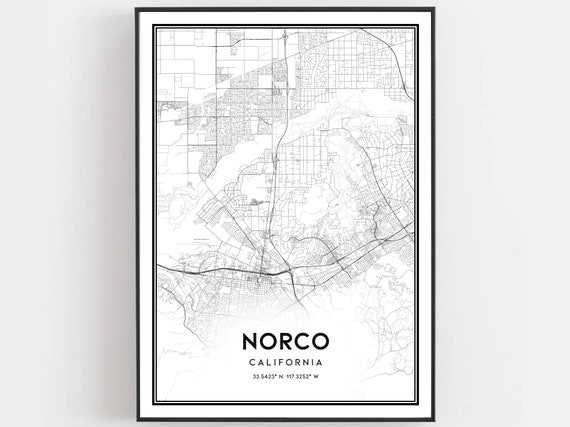 Norco Map Print Poster Wall Art Ca City Street Decor Road Gift B2052