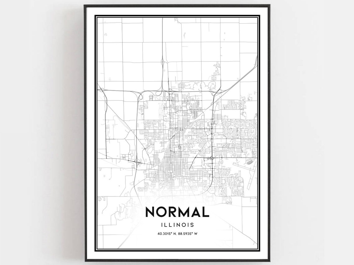 Normal Illinois City Street Map Minimalist Decor Modern Wall Art