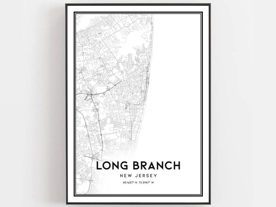 Long Branch Map Print Poster Wall Art Nj City New Jersey Street Decor Road Gift B1883