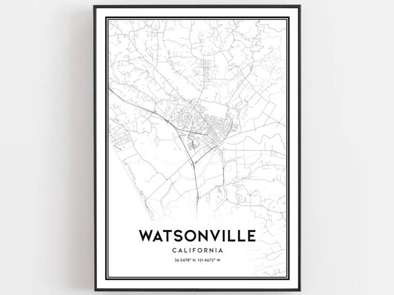 Watsonville Map Travel Poster, City Street Decor