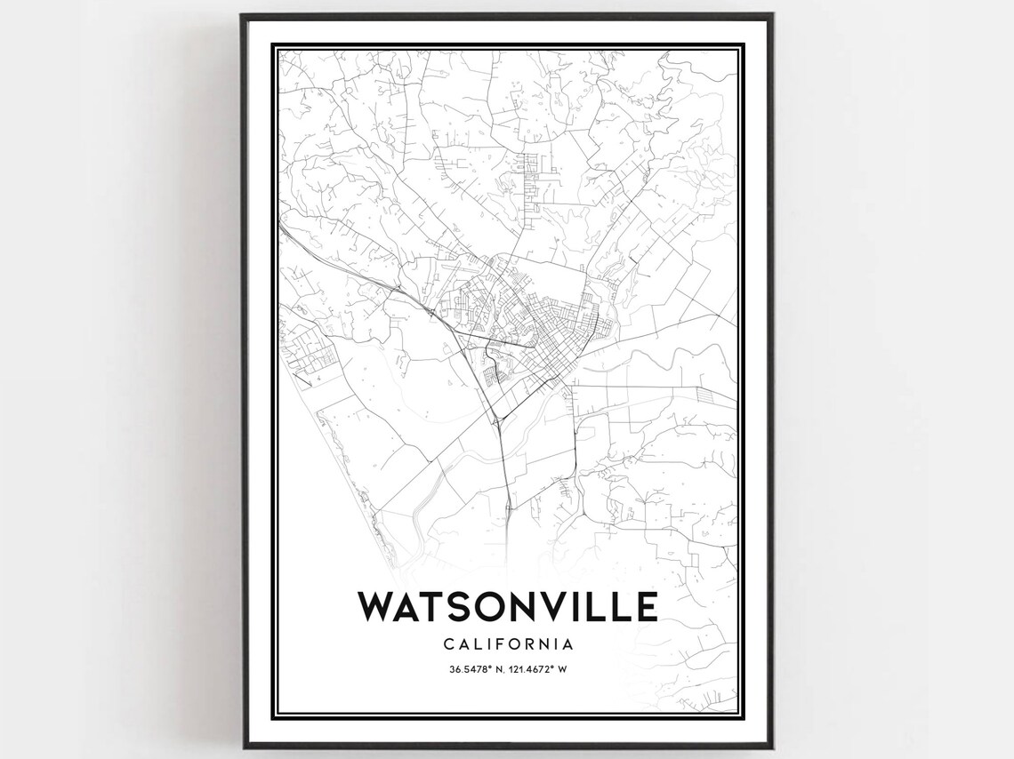 Watsonville Map Travel Poster, City Street Decor