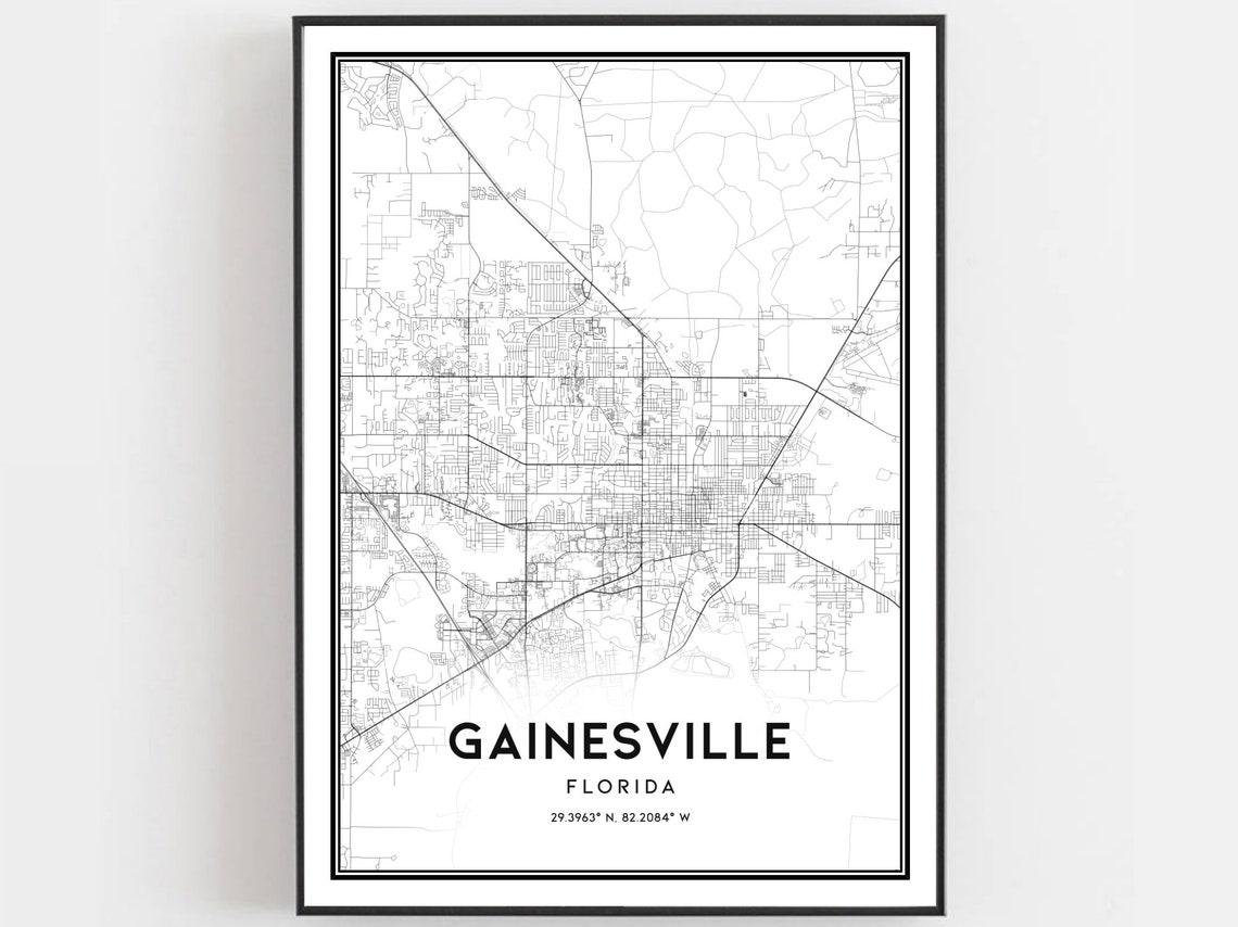 Gainesville Florida Minimalist Black White City Street Map Poster