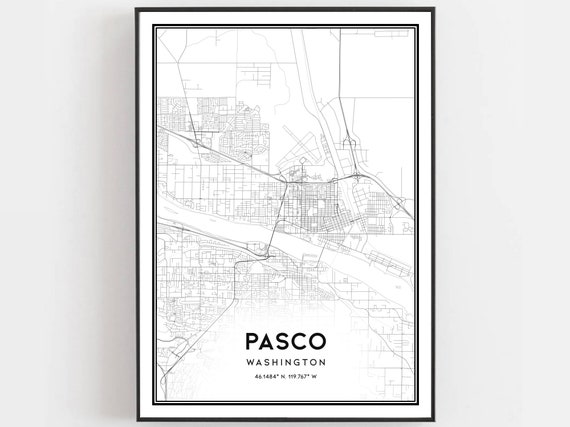 Pasco Map Poster, Washington Street Decor