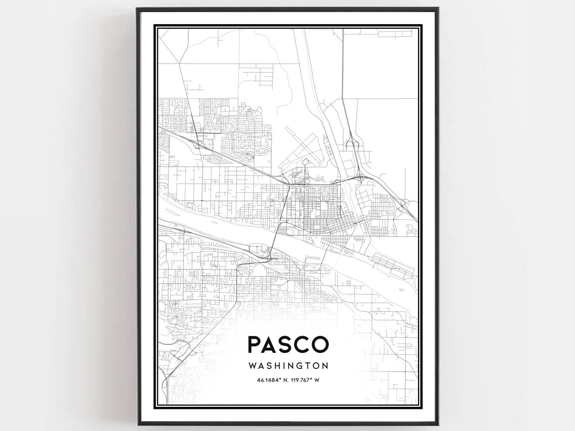 Pasco Map Poster, Washington Street Decor
