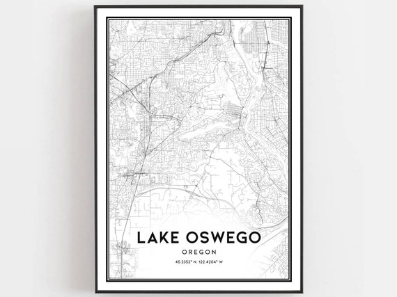 Lake Oswego Map Print Poster Wall Art Or City Oregon Street Decor Road Gift B1641