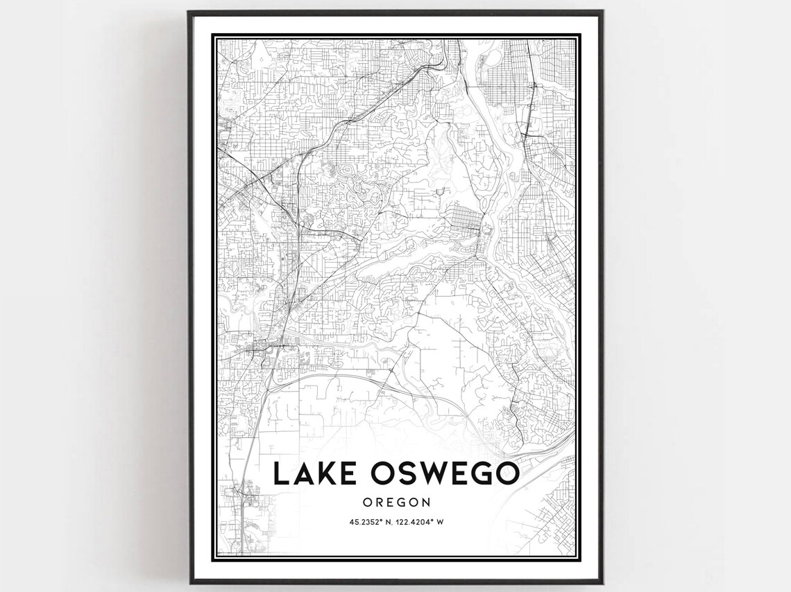 Lake Oswego Oregon Street Map Black And White Minimalist Poster