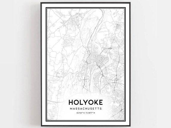Holyoke Map Print Poster Wall Art Ma City Massachusetts Street Decor Road Gift B1594