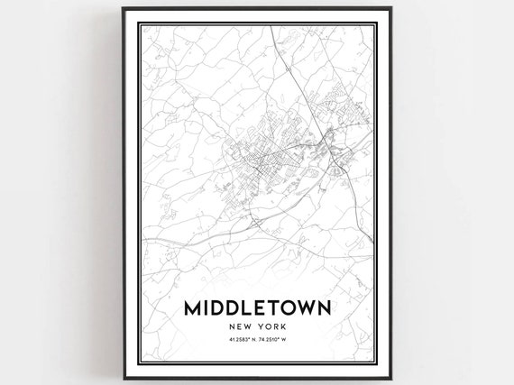 Middletown Map Poster, New York Street Decor