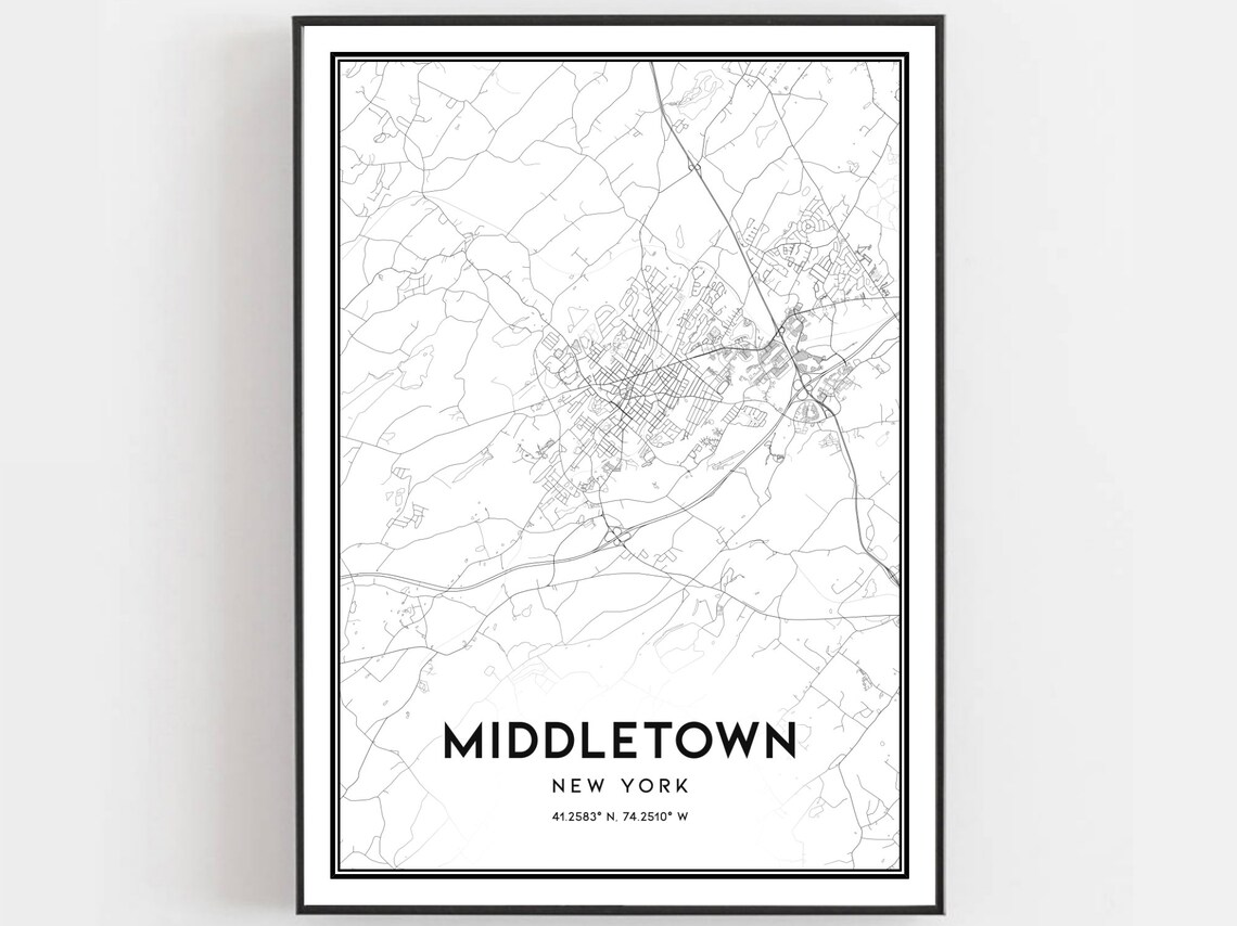 Middletown Map Poster, New York Street Decor