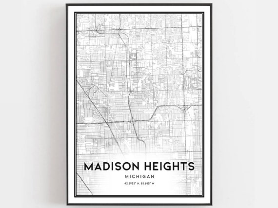 Madison Heights Map Print, Michigan Street Decor