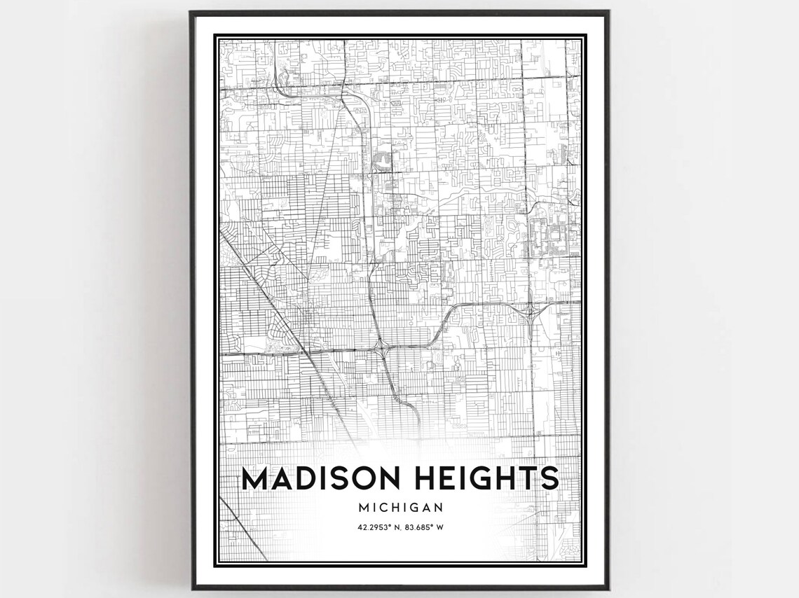 Madison Heights Map Print, Michigan Street Decor