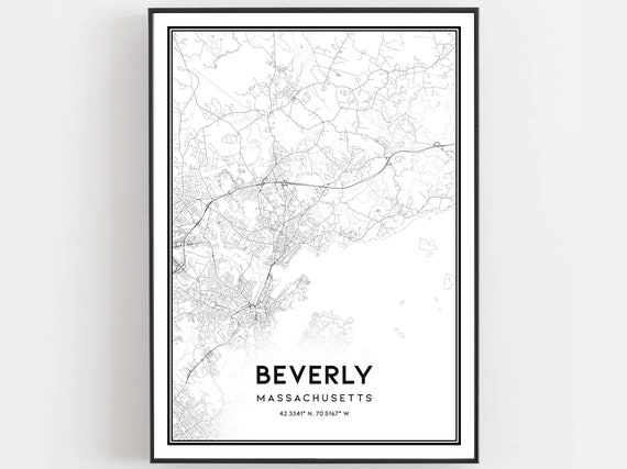 Beverly Map Print Poster Wall Art Ma City Massachusetts Street Decor Road Gift B1571