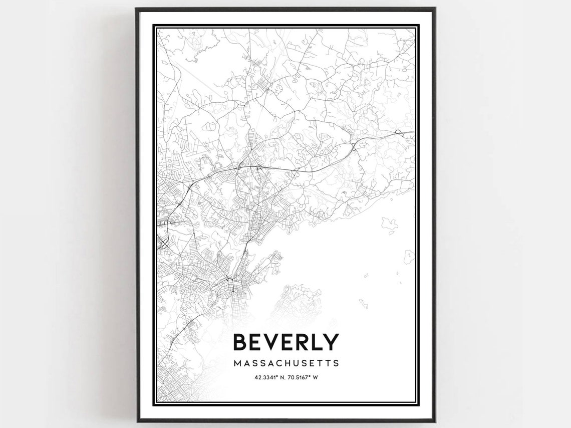 Beverly Massachusetts Minimalist Street Map Print with Coordinates
