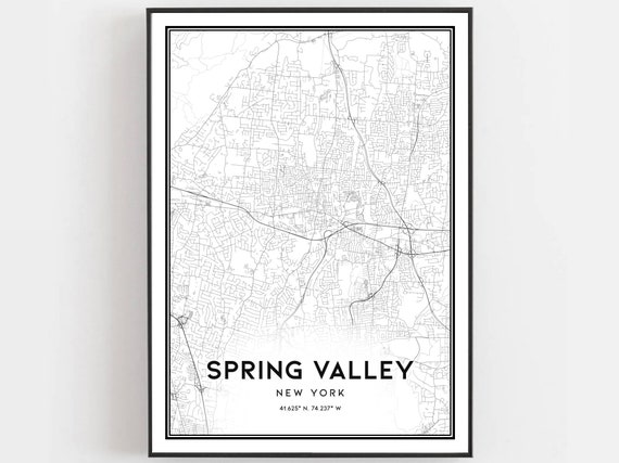 Spring Valley Map Print Poster Wall Art Ny City New York Street Decor Road Gift