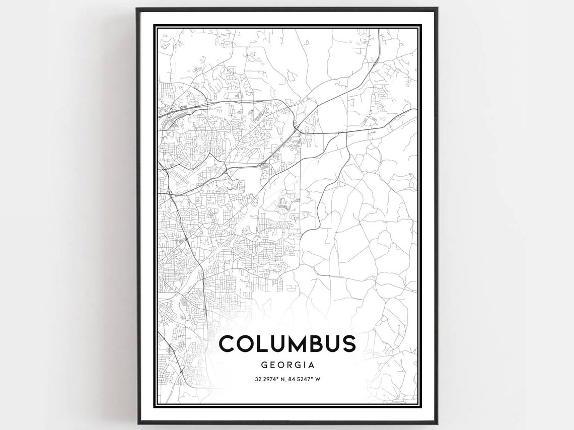Columbus Georgia Street Map Poster with Coordinates Home Decor