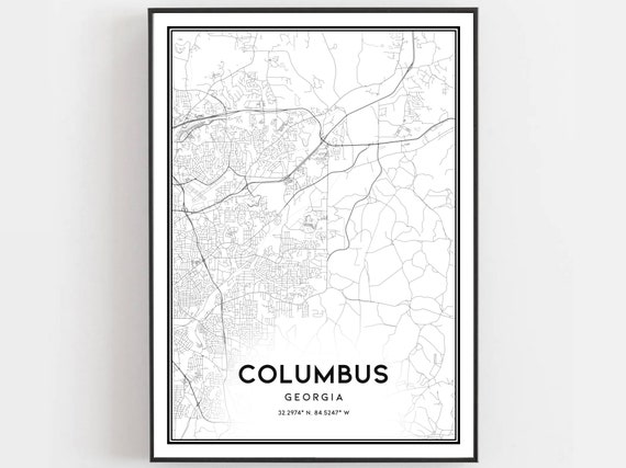Columbus Map Print Poster Wall Art In City Indiana Street Decor Road Gift B541