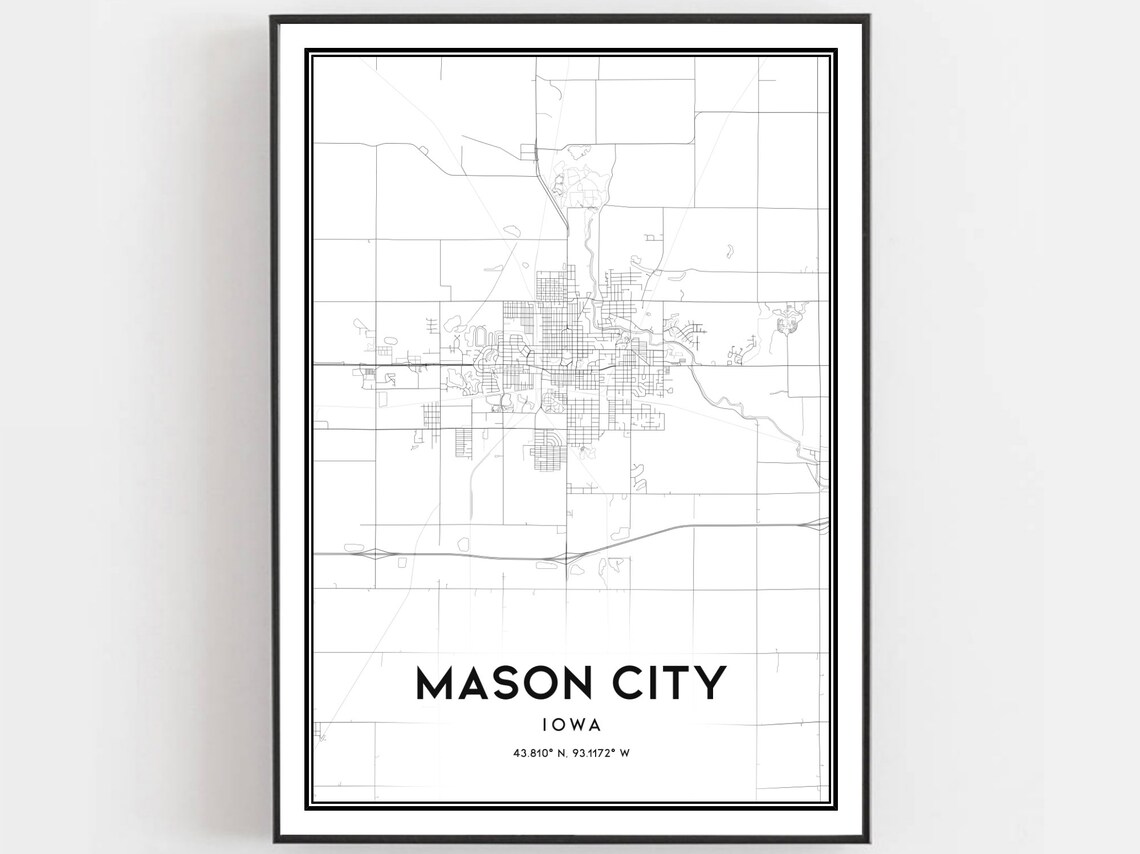 Mason City Map Poster Print, Iowa Street Decor