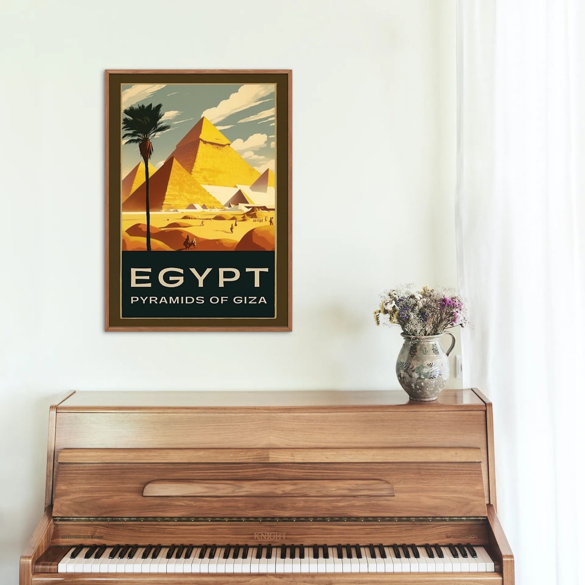 Egypt Giza Pyramids Golden Sunset Palm Vintage Travel Poster - Image 3