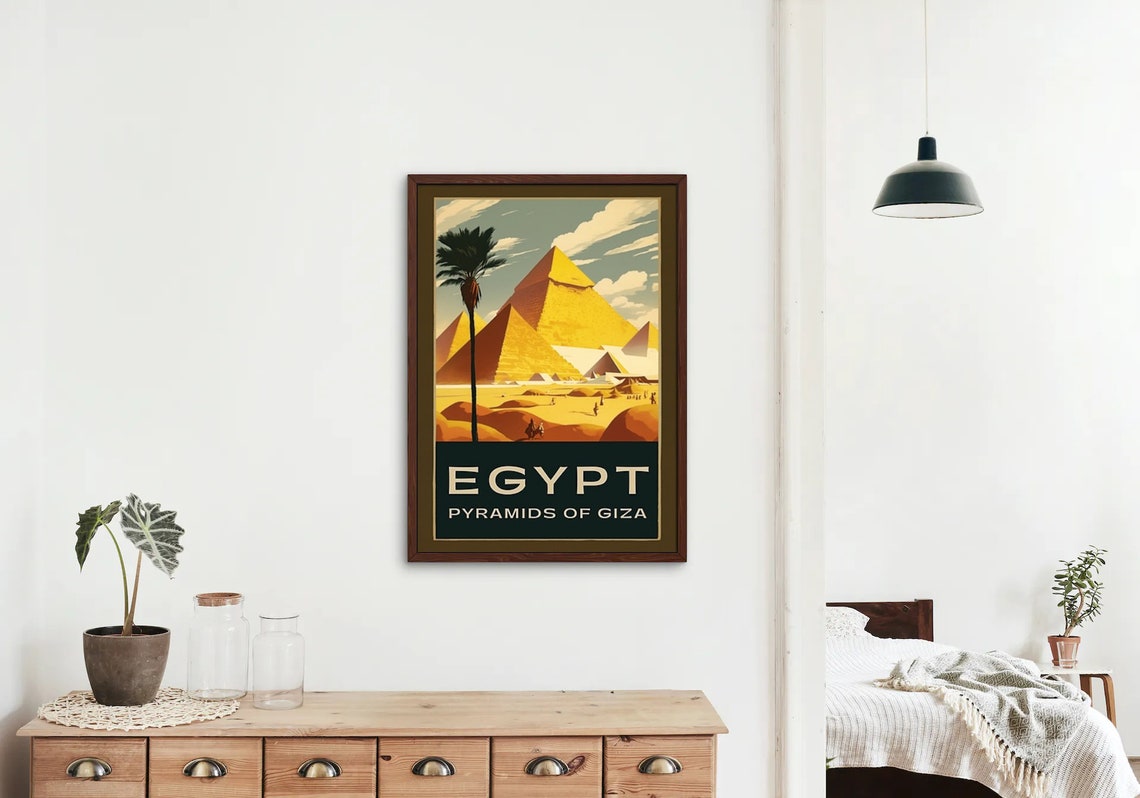 Egypt Giza Pyramids Golden Desert Palm Silhouette Travel Poster - Image 3