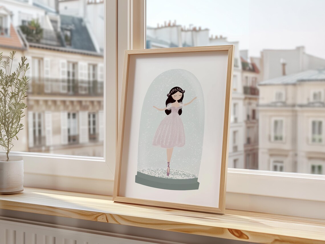 Ballerina Snow Globe Pink Tutu Dancer Sparkling Winter Illustration Print - Image 2