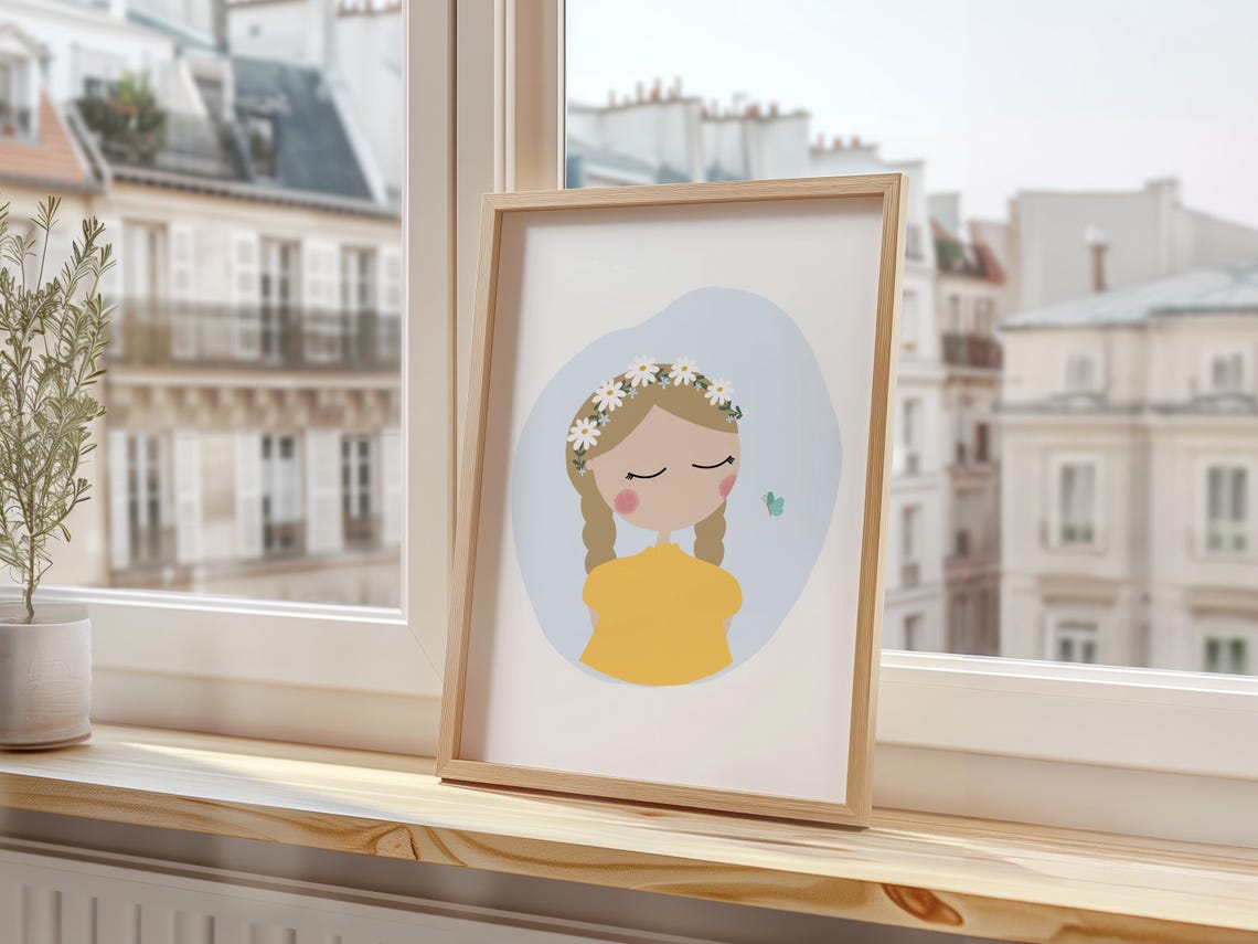 Summer Girl Art Print Flower Women Art Print Flower Crown Art Daisy Flower Print Summer Girl Illustration Girl Flower Print - Image 3