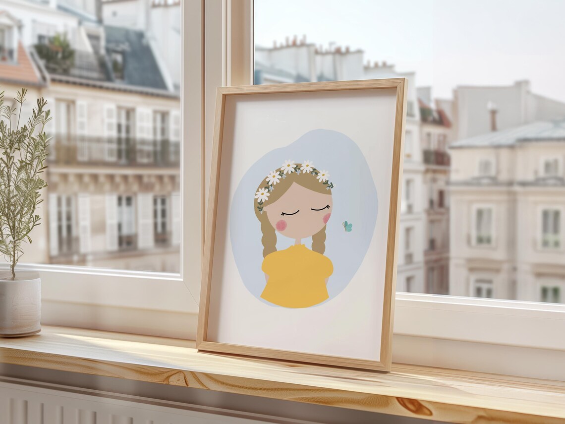 Summer Girl Daisy Crown Cute Nursery Kids Room Decor Wall Art - Image 3