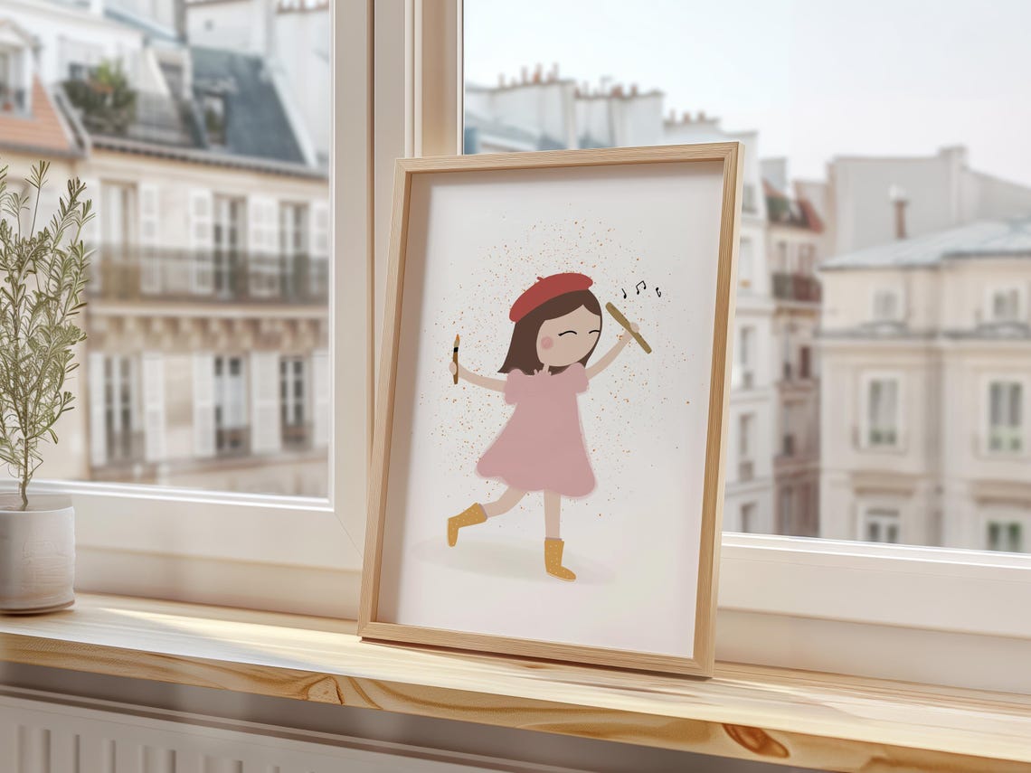 Little Artist Girl Beret Creative Kids Nursery Room Decor Wall Art - Image 3