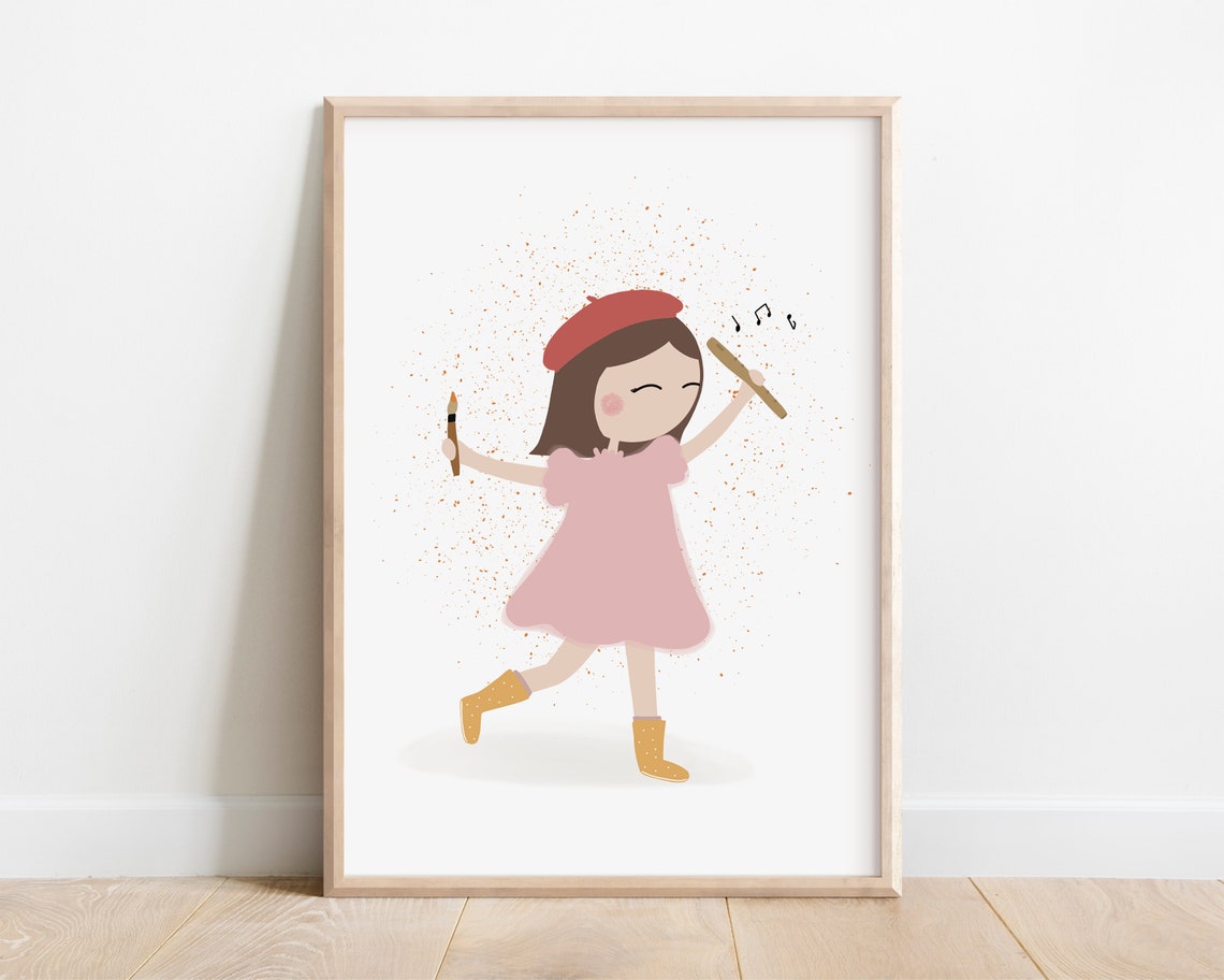 Little Artist Girl Beret Creative Kids Nursery Room Decor Wall Art