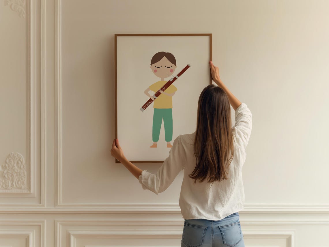 Bassoon Player Boy Minimalist Kids Music Room Decor Art Print - Image 2