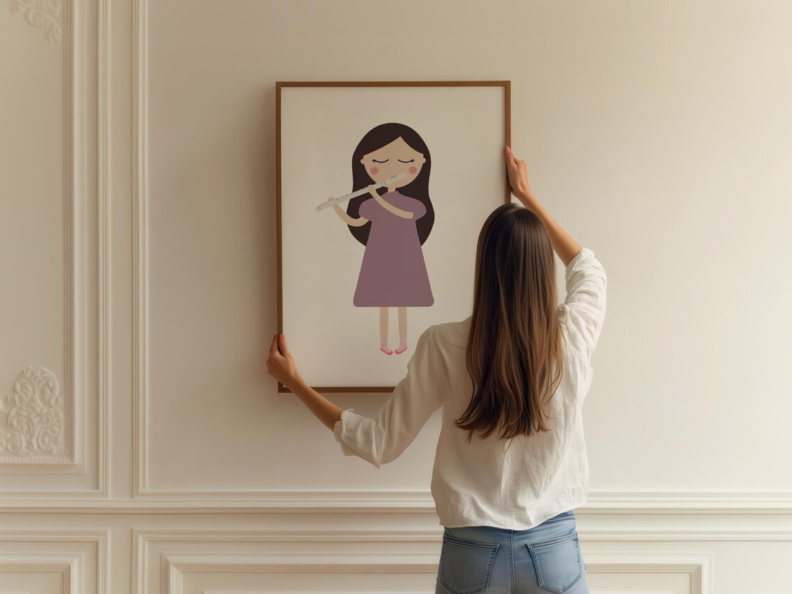Girl Playing Silver Flute Lavender Dress Kids Music Instrument Art Poster - Image 2