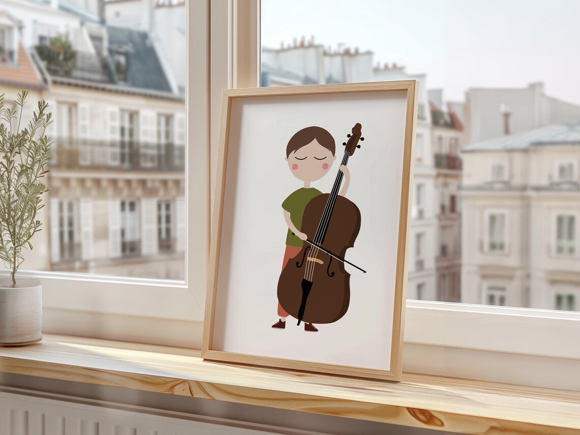 Double Bass Player Boy Minimalist Kids Music Room Decor Art Print - Image 3