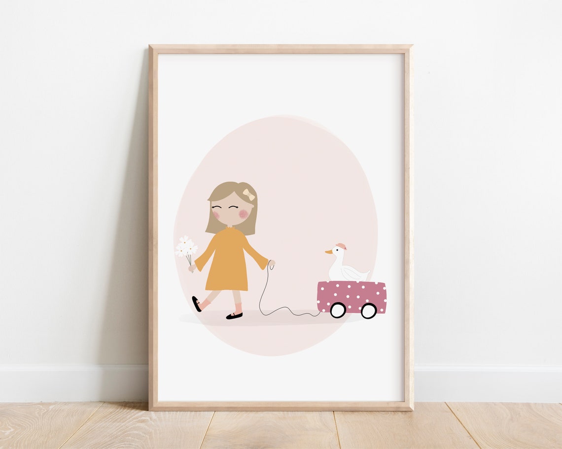 Little Girl With A Goose Art Print Goose Nursery Print For Girls Cute Goose Wall Art Girls Room Goose Girl And Goose