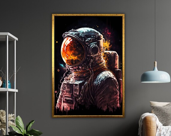 Astronaut Portrait Fiery Visor Cosmic Splash Space Art Poster
