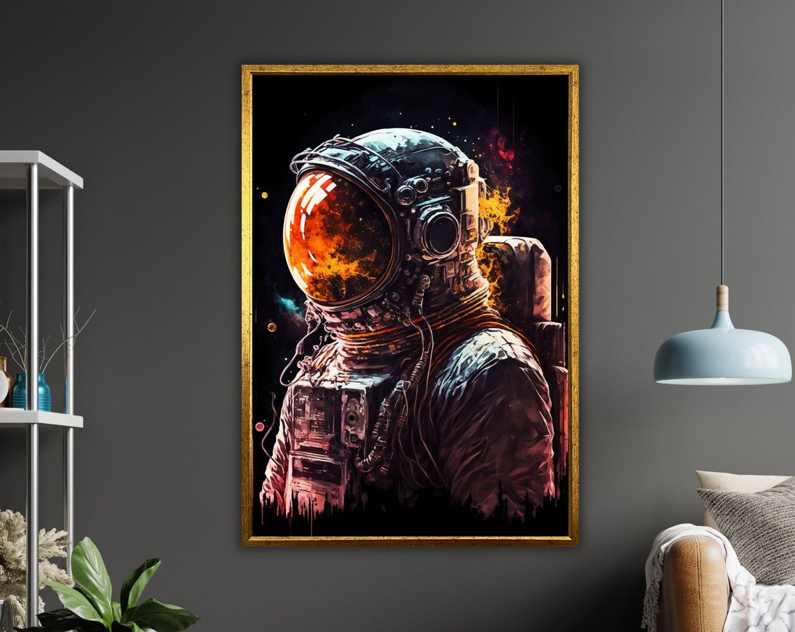 Astronaut Portrait Fiery Visor Cosmic Splash Space Art Poster