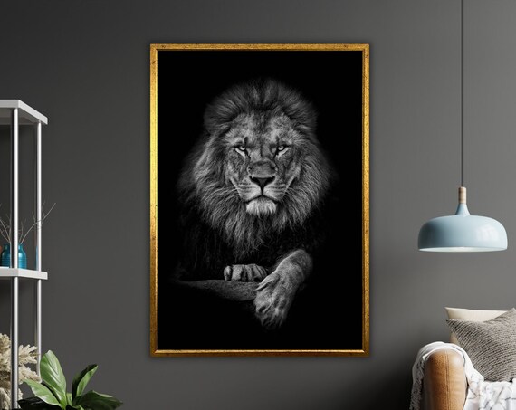 Black And White Majestic Lion Portrait Wildlife Photography Wall Art Print